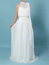 A-line High Neck Chiffon Sweep Train Wedding Dresses With Beading #Milly00023260