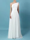 A-line One Shoulder Chiffon Sweep Train Wedding Dresses With Beading #Milly00023261
