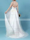 A-line Scoop Neck Tulle Sweep Train Appliques Lace Wedding Dresses #Milly00023266