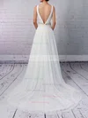 A-line V-neck Lace Tulle Sweep Train Sashes / Ribbons Wedding Dresses #Milly00023210