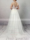A-line V-neck Tulle Sweep Train Appliques Lace Wedding Dresses #Milly00023215