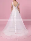 Princess V-neck Chiffon Sweep Train Appliques Lace Wedding Dresses #Milly00023282