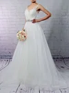 Ball Gown V-neck Tulle Sweep Train Wedding Dresses With Appliques Lace #Milly00023288