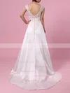 Princess V-neck Satin Tulle Sweep Train Appliques Lace Wedding Dresses #Milly00023301