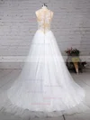 Princess Scoop Neck Tulle Sweep Train Appliques Lace Wedding Dresses #Milly00023309