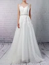 Ball Gown Illusion Tulle Sweep Train Wedding Dresses With Appliques Lace #Milly00023318
