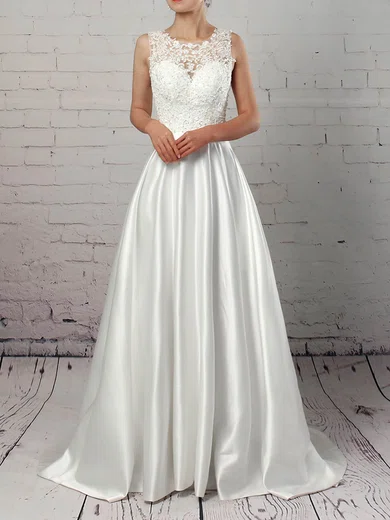 Ball Gown/Princess Illusion Satin Sweep Train Wedding Dresses With Pockets #Milly00023319