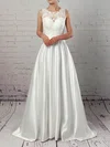Ball Gown Scoop Neck Satin Tulle Sweep Train Appliques Lace Wedding Dresses #Milly00023319