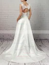 Ball Gown Scoop Neck Satin Tulle Sweep Train Appliques Lace Wedding Dresses #Milly00023319