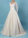 Ball Gown V-neck Tulle Court Train Wedding Dresses With Beading #Milly00023154