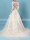 Ball Gown V-neck Tulle Court Train Beading Wedding Dresses #Milly00023154