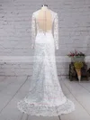 Sheath/Column Scoop Neck Lace Tulle Sweep Train Wedding Dresses #Milly00023193