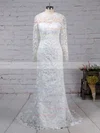 Sheath/Column Scoop Neck Lace Tulle Sweep Train Wedding Dresses #Milly00023193