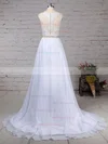 Princess V-neck Chiffon Tulle Sweep Train Beading Wedding Dresses #Milly00023181