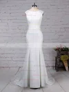 Trumpet/Mermaid Scoop Neck Tulle Satin Chiffon Sweep Train Appliques Lace Wedding Dresses #Milly00023278