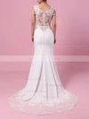 Trumpet/Mermaid Scoop Neck Tulle Satin Chiffon Sweep Train Appliques Lace Wedding Dresses #Milly00023278