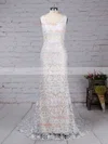 Trumpet/Mermaid V-neck Lace Sweep Train Appliques Lace Wedding Dresses #Milly00023284