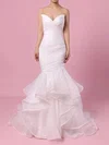 Trumpet/Mermaid V-neck Organza Sweep Train Wedding Dresses With Cascading Ruffles #Milly00023190