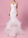 Trumpet/Mermaid V-neck Organza Sweep Train Side-Draped Wedding Dresses #Milly00023190