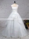 Ball Gown Scoop Neck Organza Tulle Sweep Train Appliques Lace Wedding Dresses #Milly00023192