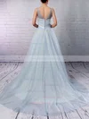 Ball Gown V-neck Tulle Court Train Beading Wedding Dresses #Milly00023241