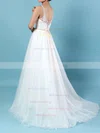 A-line V-neck Tulle Sweep Train Beading Wedding Dresses #Milly00023124