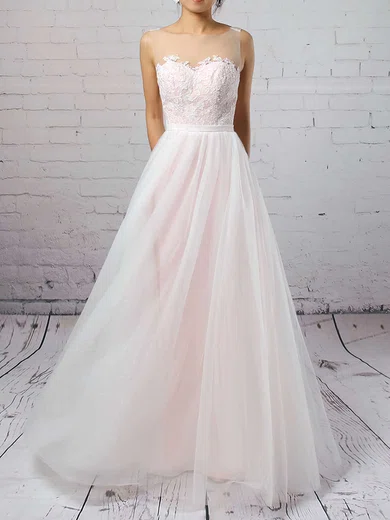 Ball Gown/Princess Illusion Tulle Sweep Train Wedding Dresses With Appliques Lace #Milly00023126