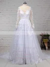 Ball Gown Scoop Neck Organza Tulle Sweep Train Appliques Lace Wedding Dresses #Milly00023141