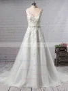 Princess V-neck Organza Court Train Beading Wedding Dresses #Milly00023147