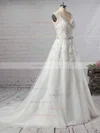 Princess V-neck Organza Court Train Beading Wedding Dresses #Milly00023147