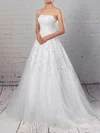 Ball Gown Straight Tulle Sweep Train Wedding Dresses With Appliques Lace #Milly00023175