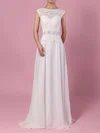 A-line Illusion Lace Chiffon Sweep Train Wedding Dresses With Beading #Milly00023197