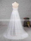 A-line V-neck Tulle Lace Sweep Train Appliques Lace Wedding Dresses #Milly00023211