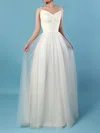 A-line V-neck Tulle Floor-length Wedding Dresses With Ruffles #Milly00023214