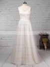 A-line V-neck Tulle Floor-length Ruffles Wedding Dresses #Milly00023214