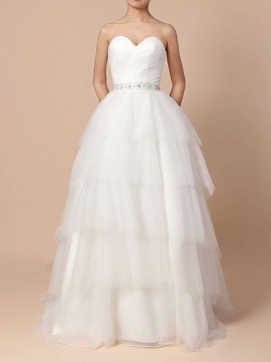 Ball Gown Sweetheart Tulle Sweep Train Beading Wedding Dresses #Milly00023216