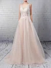 Ball Gown V-neck Tulle Sweep Train Wedding Dresses With Appliques Lace #Milly00023220