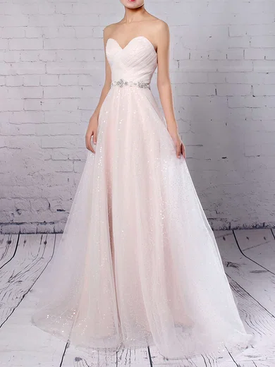 Ball Gown/Princess Sweetheart Glitter Sweep Train Wedding Dresses With Beading #Milly00023234