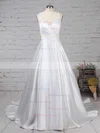 Ball Gown V-neck Satin Tulle Sweep Train Beading Wedding Dresses #Milly00023239