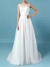 Princess Scoop Neck Lace Tulle Sweep Train Beading Wedding Dresses #Milly00023247