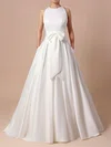 Ball Gown Scoop Neck Satin Sweep Train Wedding Dresses With Pockets #Milly00023255