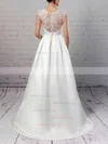 Ball Gown Scoop Neck Lace Satin Sweep Train Pockets Wedding Dresses #Milly00023263