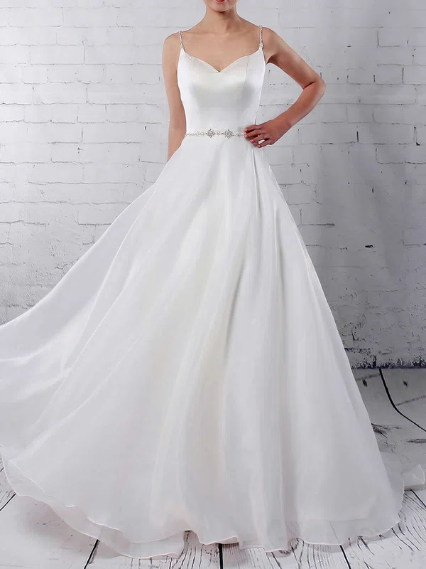 Ball Gown V-neck Organza Sweep Train Wedding Dresses With Beading #Milly00023277