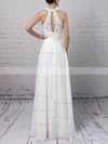 A-line High Neck Lace Chiffon Floor-length Beading Wedding Dresses #Milly00023296