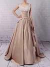 Ball Gown V-neck Satin Sweep Train Wedding Dresses With Appliques Lace #Milly00023307