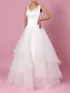Ball Gown V-neck Satin Tulle Sweep Train Wedding Dresses With Tiered #Milly00023312