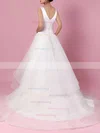 Ball Gown V-neck Satin Tulle Sweep Train Tiered Wedding Dresses #Milly00023312