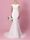 Trumpet/Mermaid Off-the-shoulder Chiffon Sweep Train Wedding Dresses With Appliques Lace #Milly00023358