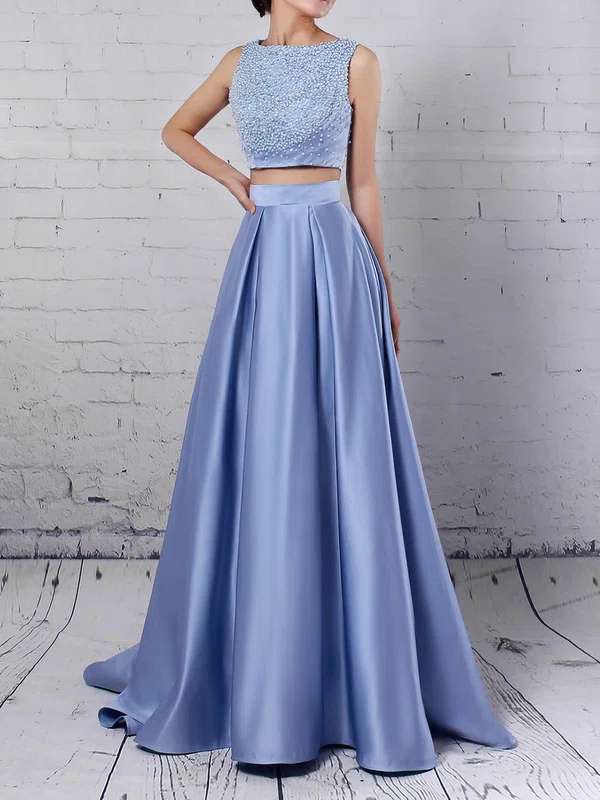 Princess Scoop Neck Satin Floor-length Pockets Prom Dresses #Milly020105049