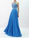 A-line Scoop Neck Chiffon Sweep Train Beading Prom Dresses #Milly020105056